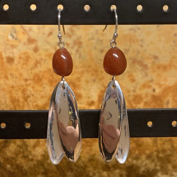RLM Earrings Carnelian Agate and Sterling Silver Dangles Vintage - Picture 2 of 7